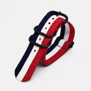 Typi-Bracelet De Montre Multicolore En Nylon Noir,Boucle D'anneau 18mm 20mm 22mm 24mm Rayé Étanche,Accessoires De Montre De Remplacement Pour Hommes Et Femmes|Bluewhitered|18mm - Neuf