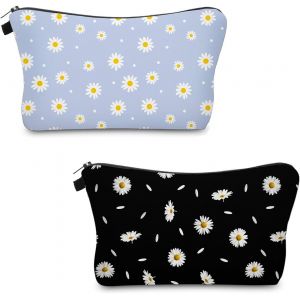 2 Pièces Petite Trousse Maquillage, Cosmétiques À Glissière Portable, Trousse De Toilette Femme Imperméable À Motif Floral, Sac De Organiseur Cosmétique Femme, Pour Voyage Et Quotidien - Neuf