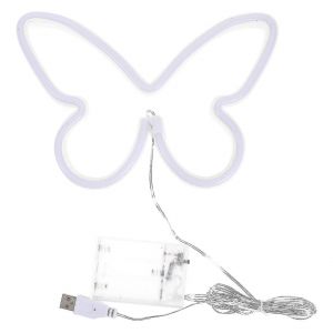Applique Murale N&eacute;on Led Papillon - Fonctionne Sur Piles Et Usb - Neuf