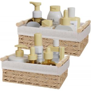 Lot de 2 Rangement Tressé à la Main,en Corde de Papier,avec Poignées,Panier D'étagères pour l'organisation,Couleur Naturelle,SNL001N - Neuf