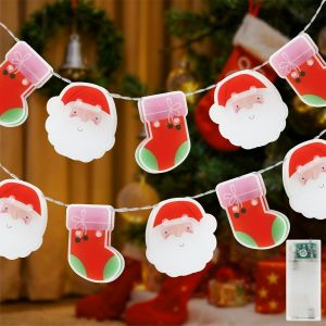 TRAHOO-Guirlande lumineuse de No&euml;l d'int&eacute;rieur &agrave; piles, 1,65 m, 10 LED, P&egrave;re No&euml;l, d&eacute;coration guirlande lumineuse avec minuterie, blanc chaud pour les f&ecirc;tes - Neuf