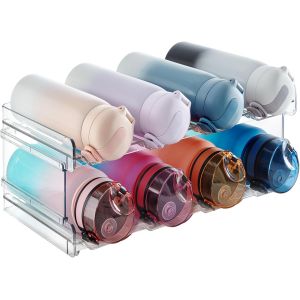 SUBZONAL-Porte-bouteilles Empilables pour Placard, Cong&eacute;lateur, Porte-Bouteilles en Plastique pour Plan de Travail de Cuisine, Bureau Lot de 2 Chaque &eacute;tag&egrave;re peut Contenir 4 R&eacute;cipients, 41 x 14 cm - Neuf