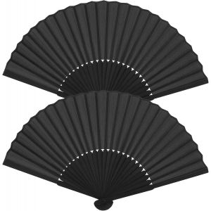 KALANKA-2 Piéces Éventails Pliants, Éventail Bambou a Main Noir, Eventail Japonais Chinois, Petit Eventail Pliable de Poche, pour Decoration Mariage Champetre Danse Fete Eventail Décoration DIY (Noir - Neuf