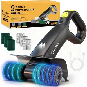 Ulteronixshop-Brosse &eacute;lectrique pour barbecue ext&eacute;rieur, sans poils, brosse de nettoyage automatique avec 450 tr/min et lumi&egrave;re LED, brosse de barbecue avec 3 t&ecirc;tes interchangeables - Neuf
