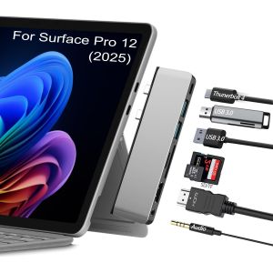 acdsgd-Station d'accueil pour Surface Pro 12 accessoires, concentrateur USB et adaptateur avec HDMI 4K, USB-C Thunderbolt 4 (affichage+donn&eacute;es + PD 100 W), 2 USB 3.0, audio 3,5 mm, fente pour carte SD/TF - Neuf