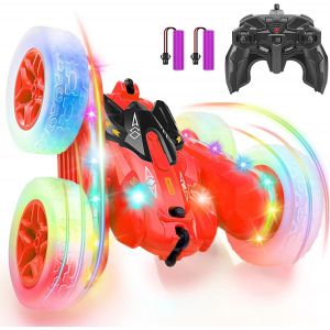 SANSH-Voiture Télécommandée, Voiture Cascadeuse avec Bande Lumineuse Latérale et Phares, 2.4Ghz, Rotations à 360°, Voiture RC Rechargeable Jouet pour Garçons Filles Cadeau d'anniversaire, Rouge - Neuf