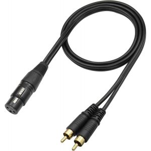 Câble répartiteur stéréo XLR femelle vers double RCA mâle 3 broches XLR vers 2 RCA mono Y - Câble audio pour mixeur, amplificateur, équipement audio KTV, 1 m - Neuf