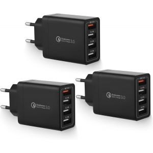 3 Pi&egrave;ces 4-Ports Chargeur Rapide Usb 33W Multiple Avec Qc3.0, Prise Usb Adaptateur Secteur Compatible Avec Iphone, Ipad, Samsung Galaxy, Nexus, Htc, Motorola, Xiaomi, Lg, Tablette, Google Etc - Neuf