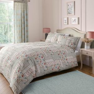 Cheng-- Housse De Couette En Patchwork Damassé Bleu Canard - Lit Double (200 X 200 Cm) - Design Réversible - 2 Taies D'oreiller Incluses - Parure De Lit Vintage Bohème Floral En Bleu Canard - Neuf