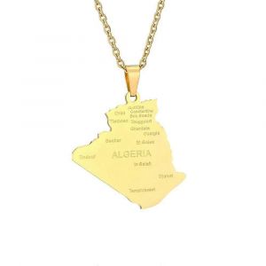 Collier Pendentif Carte D'alg&eacute;rie, Afrique, &Eacute;tanche, Ethnique, Patriotique, Drapeau National, Unisexe, Jaune, 60 Cm - Neuf