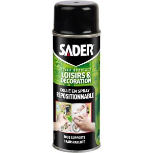 JEXNOVASHOP-Sader Colle en Spray Repositionnable pour Loisirs et D&eacute;coration &iquest; Tous Supports &iquest; Collage de Photos, Posters, Pochoirs, Patchwork &iquest; Transparente et Sans Traces &iquest; Bombe A&eacute;rosol de 200ml - Neuf