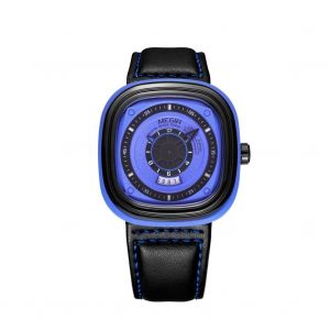 Megir Mode Hommes M&eacute;tal &Eacute;tanche Montre R&eacute;glable Bracelet En Cuir Accessoire (Bleu) - Neuf