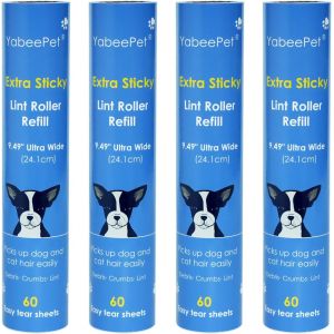 JGD-Lot de 4 grandes recharges de rouleau anti-peluches extra adh&eacute;sif de 24,1 cm pour tapis, canap&eacute;, sol, v&ecirc;tements et poils d'animaux, 4 recharges uniquement, 240 feuilles au total - Neuf
