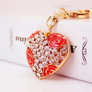 Porte-Cl&eacute;s &Agrave; La Mode Beau Coeur Forme Pendentif Strass D&eacute;coration Porte-Cl&eacute;s (Rouge) - Neuf