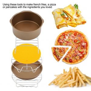 Hjlian Kit D'accessoires Universels Pour Friteuse A Air, 6 Pieces, Support Metallique, Moule A Gateau (Blanc) - Neuf