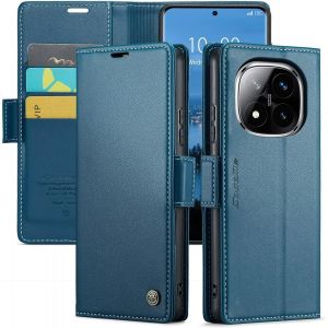 Kal-Coque Pour Xiaomi Redmi Note 14 Pro 5g/Poco X7+ 2 Pièces Verre Trempé,Antivol,Prend En Charge Le Chargement Sans Fil, Pochette Fermeture Magnétique Flip Case- Bleu - Neuf