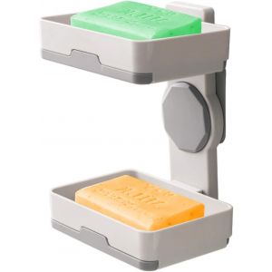 Lot de 2 porte-savons auto-drainants, rotatifs en plastique pour salle de bain, sans perçage, avec adhésif puissant, pour plan de travail de douche et cuisine - Neuf