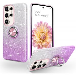 Kal-Coque Pour Samsung Galaxy S23 Ultra Avec Anneau Rotatif 360° Support De Voiture Magnétiqu, Paillettes Scintillantes Brillantes Etui Protection À Anti-Rayure Antichoc Housse, Dégradé Violet - Neuf