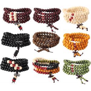 Eryi-9-12 Pcs 108 Bracelet Perles En Bois De Santal Naturel Collier/Bracelet Chaîne Chapelet Perles Tibétain Bouddhiste Bouddha Mala Élastique Pierres Bracelet Homme Femme - Neuf