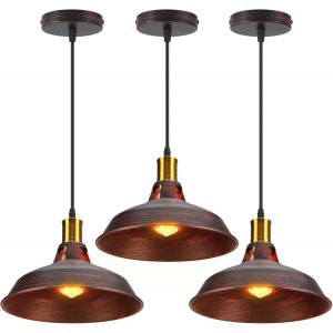 Kal-Suspension Lustre Industrielle Vintage Luminaire Plafonnier E27 Salon Abat-Jour Plafond En Métal Rétro Style Nordique Design Câble Réglable (Rouille Rouge, 3pcs) - Neuf