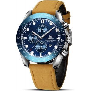 Eryi-Montre Homme Montres Analogiques À Quartz Pour Hommes Montres-Bracelets Pour Hommes, Étanches À 30 M Montres D'affaires À La Mode Montre En Cuir - Neuf