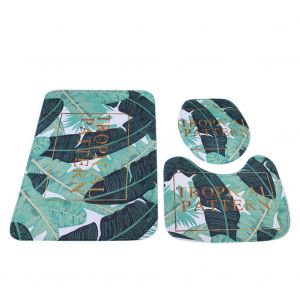 Hjlian Lot De 3 Tapis De Bain Antiderapants En Flanelle Pour Salle De Bain, Avec Couvercle De Toilette Et Tapis De Bain (Feuille De Bananier) - Neuf