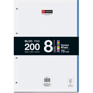 Eryi-- Bloc De Recharge Collé, 200 Feuilles Quadrillées 5x5 Mm, Papier Opaque 90 G/M², Recharge De Feuilles A4 Perforées Pour Classeur À Anneaux Ou Archivage, Fournitures Scolaires - Neuf