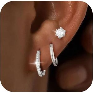 Kal-Paires Boucles D'oreilles Pour Femme Argent 925 Plaqu&eacute; Or 14 Carats Petite Cr&eacute;oles Clous Boucle D'oreille Lot Hypoallerg&eacute;nique Bijoux Plusieurs Piercing Oreille Tragus Cartilage Femme Fille - Neuf