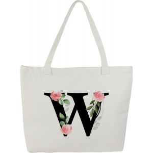 Sjzg-Tote Bag Personnalis&eacute;, 100% Toile De Coton, Sac Tissus Avec Pr&eacute;nom, Imprim&eacute; De A &Agrave; Z, Doubl&eacute;, Cadeau Personnalis&eacute; Maitresse - Neuf