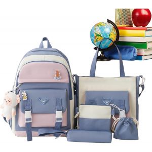 Sac &Agrave; Dos D'&eacute;cole Pour Filles - Ensemble De 5 Sacs &Agrave; Dos, Sac &Agrave; Bandouli&egrave;re, Trousse &Agrave; Crayons, Sac Fourre-Tout Avec Pendentifs Mignons Pour Adolescentes - Neuf