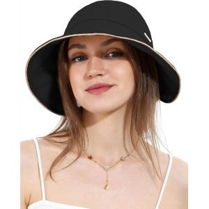 Chapeau De Soleil Femme Avec Trou Pour Queue De Cheval N?Ud Ultra Large Bord Uv50+ Bob Filles Imperméable Pliable Plage.[Z745] - Neuf