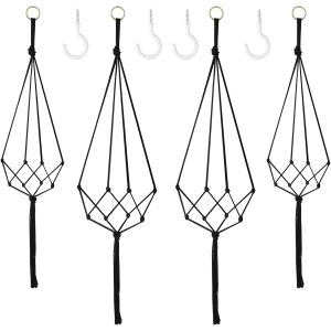 Lot De 4 Paniers Suspendus En Macram&eacute;-D&eacute;coration Boh&egrave;me-Corde En Coton-Pour Int&eacute;rieur Et Ext&eacute;rieur-Pour Balcons - Neuf