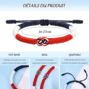 Tianyi-Bracelet Couple Cadeau Pour Lui Et Elle - Bracelet Amoureux Bleu, Blanc, Rouge - Ajustable Pour Homme Ou Femme - Saint-Valentin, No&euml;l, Anniversaire, Kabbalah Porte-Bonheur - Neuf