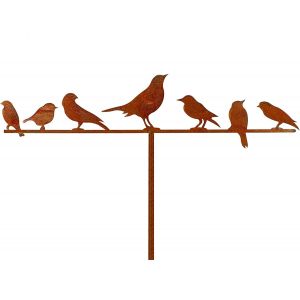 MEVRONISSHOP-Decoration Piquet Jardin Metal rouill&eacute; - d&eacute;co Jardin ext&eacute;rieur avec 7 Oiseaux du Jardin - 130cm - Neuf