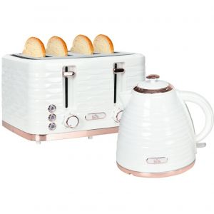T3323P405062 Ensemble de 4 pi&egrave;ces pour tost, couleur cr&egrave;me blanc, comprenant un r&eacute;chauffeur &eacute;lectrique et un tost.Inclut 4 prises &eacute;lectriques de 1,5 pouce, marmite &eacute;lectrique 1,7 L en acier inoxydable - Neuf