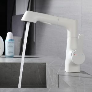 (Blanc) Robinet de salle de bain à tirette, robinet de salle de bain à trou unique avec 2 modes - Neuf