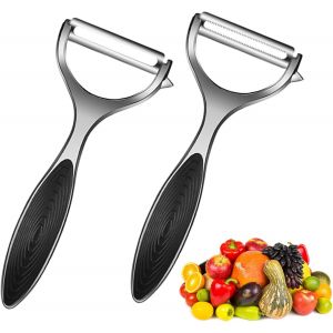 2 Pi&egrave;ces &Eacute;plucheur L&eacute;gumes Et Fruits,Econome Legumes Inox Epluche Pomme De Terre Droite/Dentel&eacute;e Eplucheuse Pomme Avec Poign&eacute;e Antid&eacute;rapante Pour Carottes Concombre Tomate - Neuf