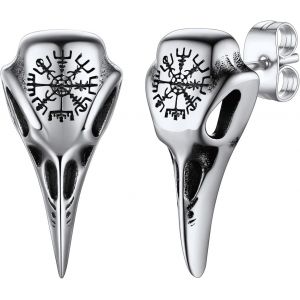 Boucles D'oreilles Homme Viking Cr&acirc;ne De Corbeau, Clous D'oreille Clou Et Puces Vikings Nordique Acier Inoxydable/Or/Noir,Bijoux Gothique Biker - Neuf