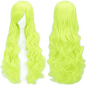 Kalanka-80cm Longue Perruque De Cosplay De Cheveux Naturels Boucl&eacute;s Avec Une Frange Color&eacute;e Halloween Costume Party Perruques Pour Les Femmes (Fluorescent Vert) - Neuf
