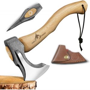 VornixorSarlshopHache en bois forg&eacute;e &agrave; la main avec pied de vache, manche en bois et fourreau en cuir, cadeau pour homme - Neuf