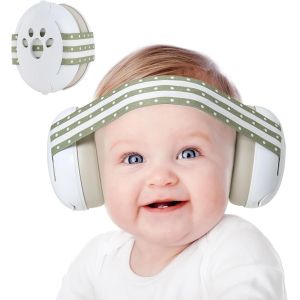 Mdy-Casque Anti Bruit Bébé 0-36 Mois - Protection Auditive Jusqu'à 25 Db - Idéal Pour Les Voyages En Avion - Ce - Bandeau Réglable Antidérapant, Protège-Oreilles Confortable - Vert - Neuf