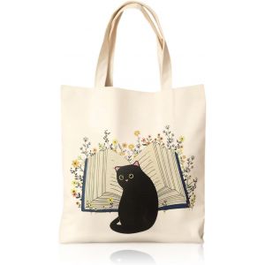 Mevronisshop-Sac Fourre-Tout En Toile De Chat Fermeture Éclair, Sac En Toile, Sac Fourre-Tout Imprimé Chat, Sac De Courses Réutilisable En Coton Avec Poche Pour Femme Comme Cadeau. - Neuf