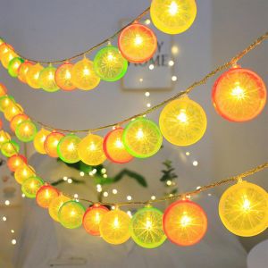 TIANYI-Catena luminosa con limoni, 1.5 m, 10 LED, lime, fette d'rancia + lemon, battery operation for carnival, Halloween, for indoor and Outdoor use, soggiorno decoration, camera d'a letto - Neuf