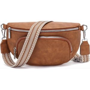 KALANKA-Sac Banane Femme Brun Jaune Petit Sac bandouli&egrave;re Femme Tendance Cuir Vegan Sac a Main Bananes Sacs Banane Ville - Neuf