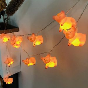Kal-Jolies Guirlandes Lumineuses En Forme De Cochon,Porcin Décoratif Fée Lampe Alimenté Par Batterie Pour Fête, Noël, Halloween, Mariage (1.65m/10led, Cochon De Lait) - Neuf