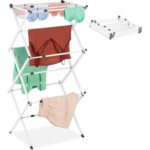 KGABERY-Étendoir Lessive,Pliable,Extensible,11 Tiges,Séchoir Tour Peu Encombrant,Métal,Blanc - Neuf