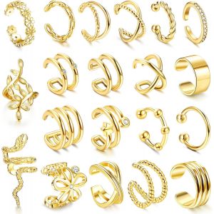 20pcs Adjustable Non Piercing Fake Cartilage Earrings Cuff Leaf Flower Snake Cuff Earrings Set For Women - Neuf