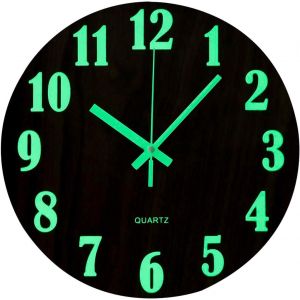 ChenQuanSarl-12 Inch Horloge Murale Lumineuse En Bois Silencieux Pour Salon Et Chambre À Coucher - Marron - Neuf