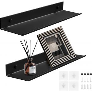 :Lot de 2 Etagere Murale sans Percage, Étagères Murales en Aluminium, Etagere sans Percer Etagere Douche pour Salon, Chambre, Salle de Bain, Cuisine (Gris Foncé, 30CM - Neuf