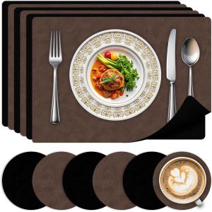 Eryi-Set De 6 Sets De Table Et Sous-Verres-Sets De Table Résistants À La Chaleur Lavables, Design Cuir Double Face Antidérapant Sets De Table Pour Cuisine, Maison, Restaurant - Neuf